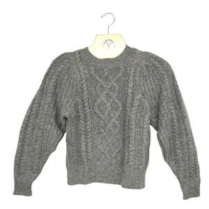 AQUA CASHMERE Cable Knit Sweater Women's Size S Grey Crew‎ Neck Long Sleeve